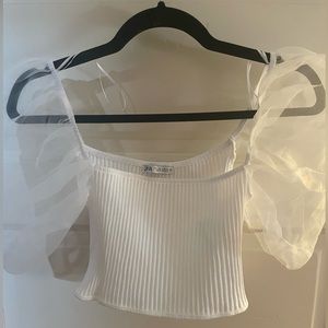 Zara White Puff Sleeve Top